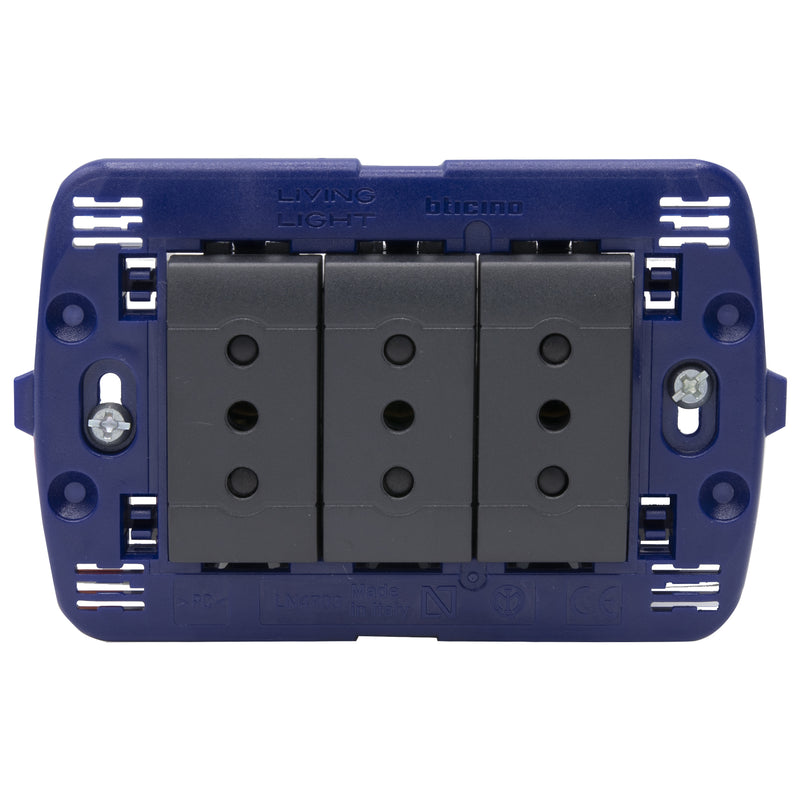 Toma triple semi armado 10A 250V LivingLight - color antantrasita - SL4113X3E