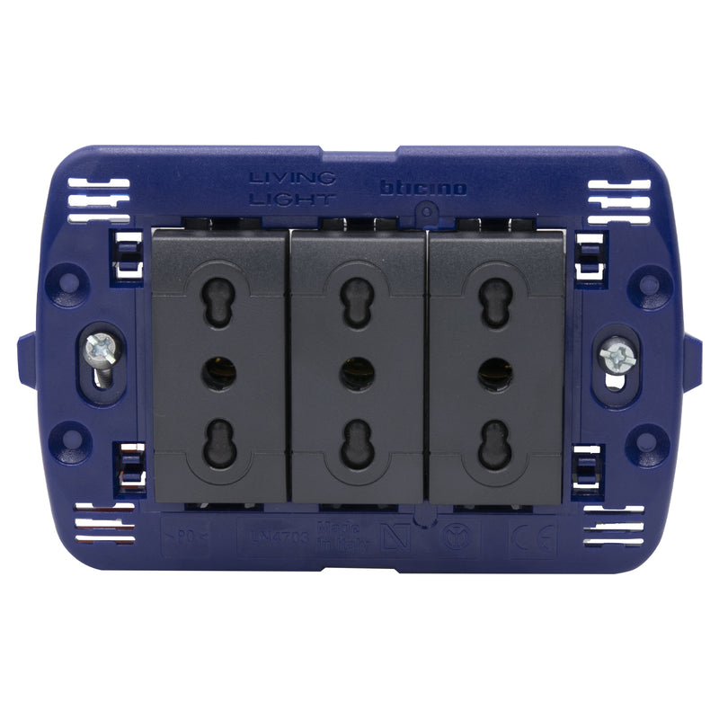 Toma triple semi armado 10/16A LivingLight - color antrasita  - SL4180X3E